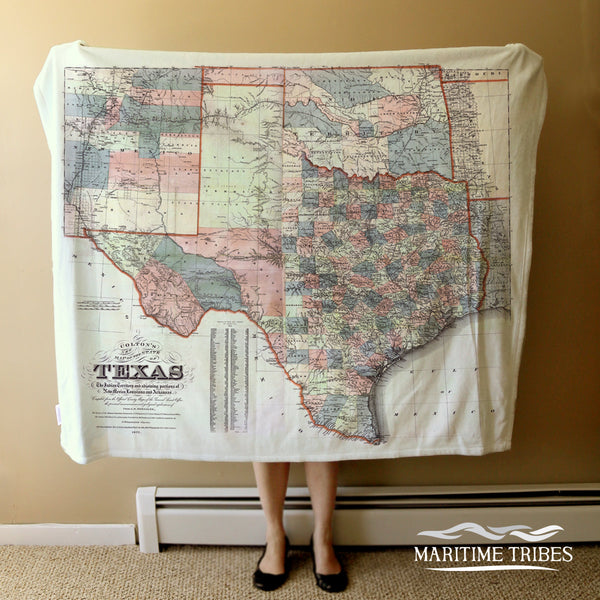 Texas State Vintage Map, Earthy Tones Blanket