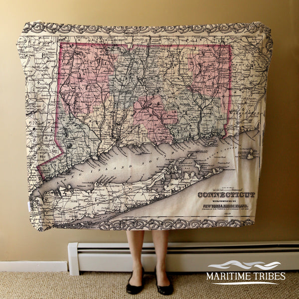 Connecticut Coast with Long Island, Vintage map 1859 Blanket
