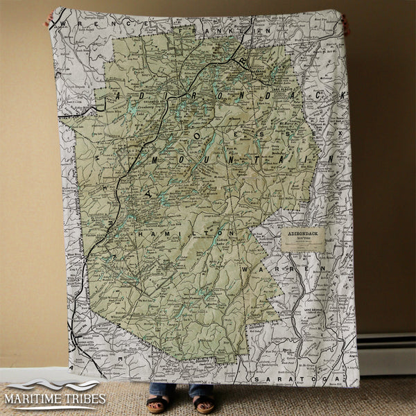 Adirondack Park Map, vintage 2 Tone Blanket