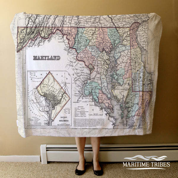 Vintage State of Maryland Map Blanket