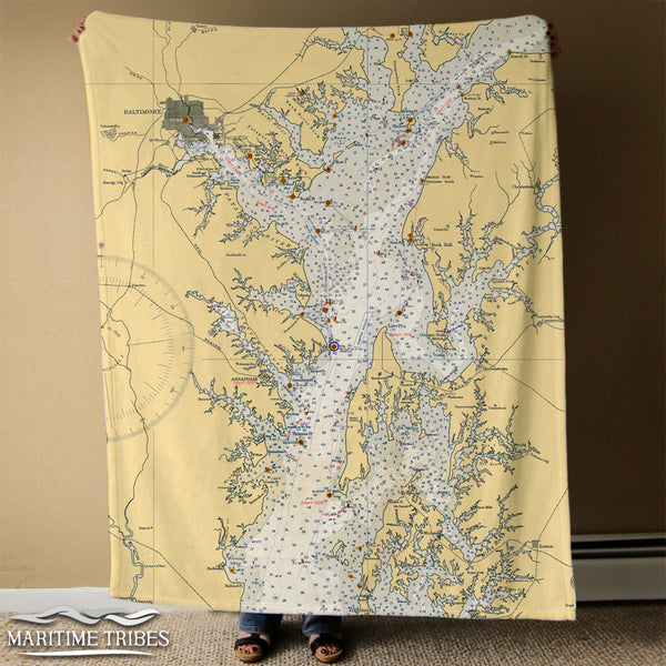 Chesapeake Bay, Baltmore, MD. Nautical Chart Blanket