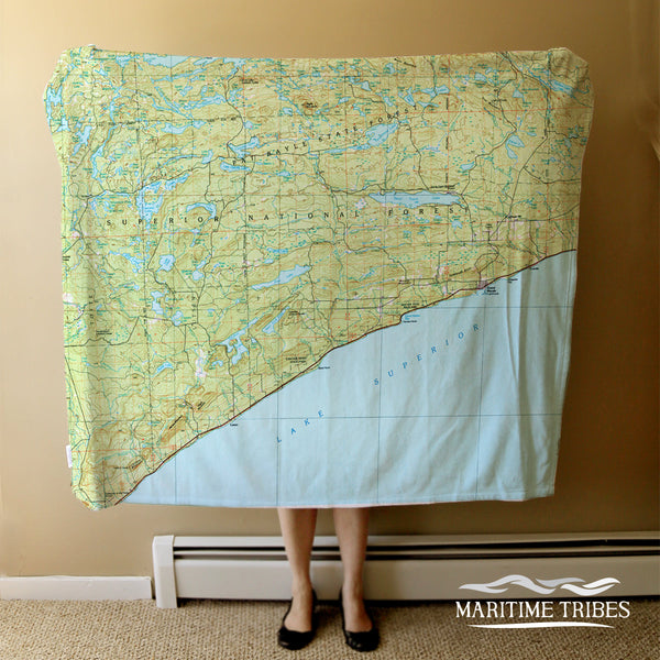 Grand Marais, MN Lake Superior Vintage Topo Map Blanket