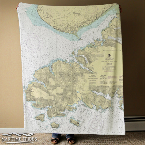 Homer, AK Kachemak Bay, vintage nautical chart (Bright) Blanket