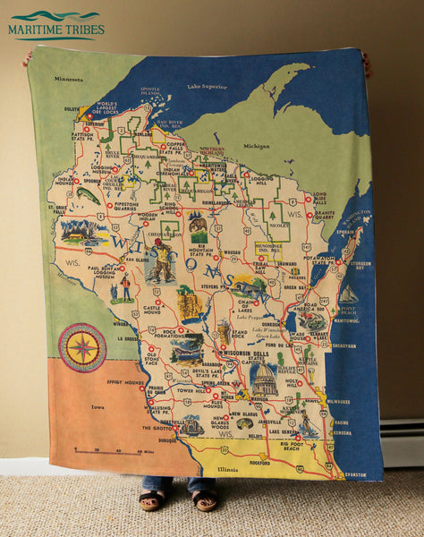 Wisconsin State Pictorial Map Blanket