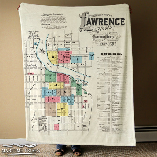 Lawrence KS Vintage Map Blanket