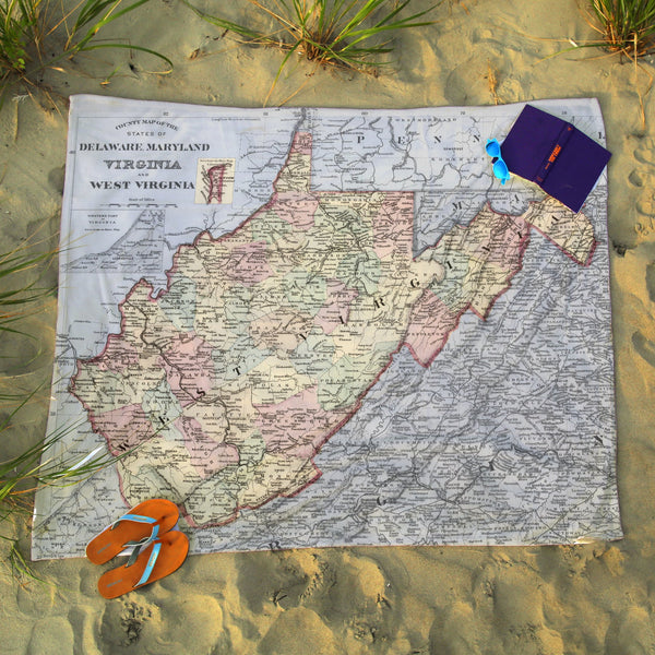 West Virginia Vintage Map Blanket