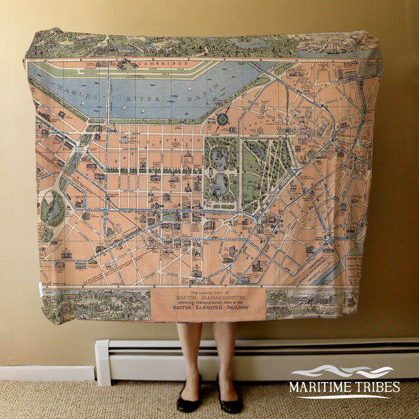 Boston, MA Vintage Pictorial Map Blanket