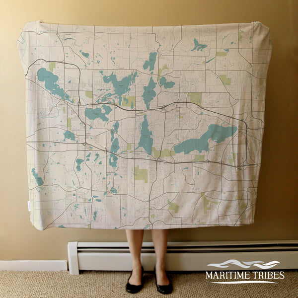 Pewaukee, WI Seaglass Map Blanket