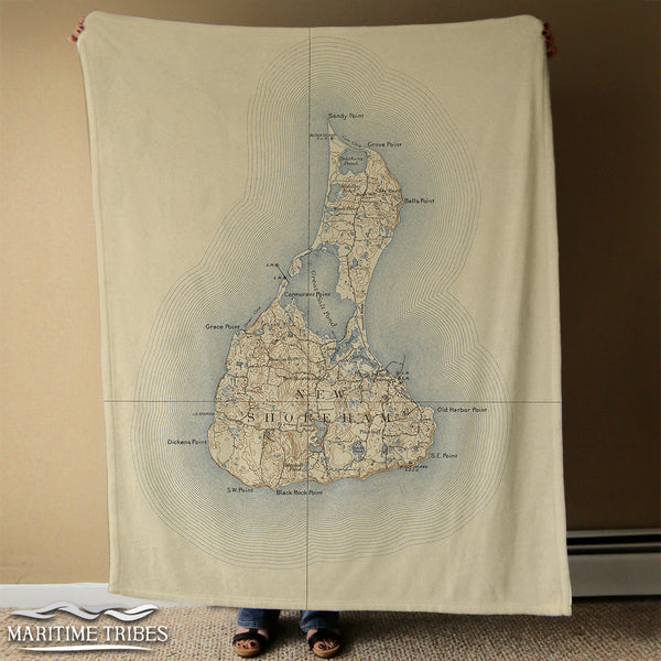 Block Island, RI - Antique Map Blanket