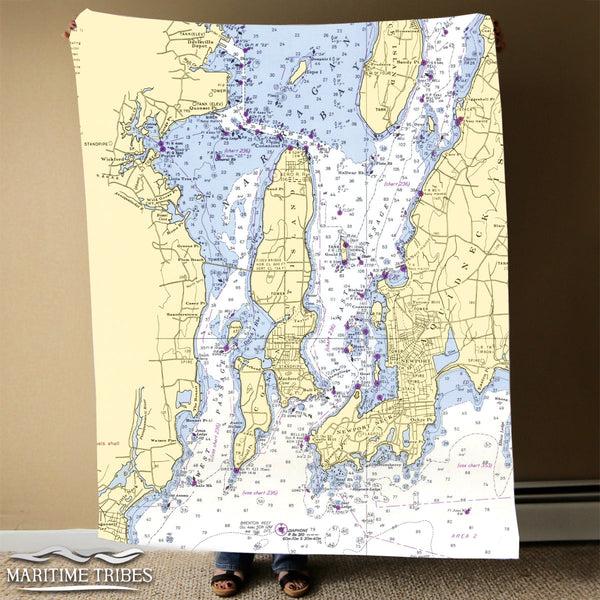 Wickford RI Nautical Chart Blanket