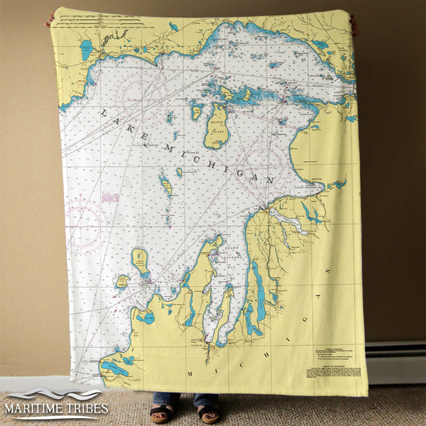 Northern Lake Michigan Nautical Chart Blanket