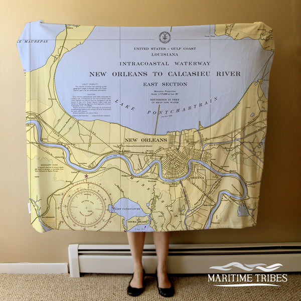 Lake Pontchartrain, New Orleans LA Nautical Chart Blanket