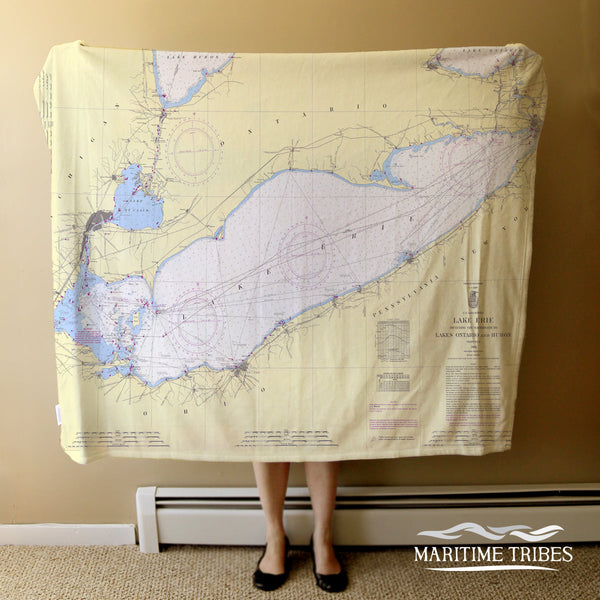 Lake Erie PA OH MI NY Vintage Nautical Chart Blanket