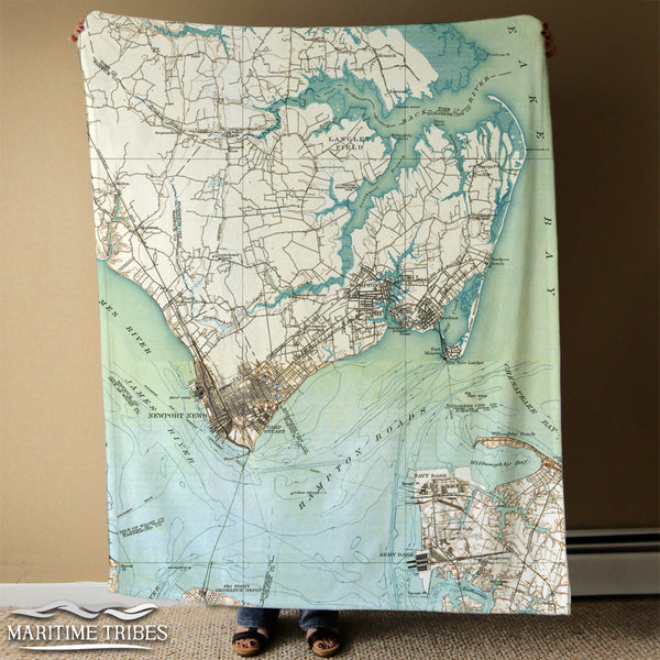 Hampton, Virginia Antique Map Blanket