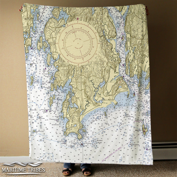 Hermit Island Nautical Chart Blanket
