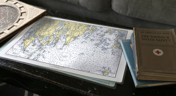 Monhegan to Pemaquid, ME Nautical Chart Placemats, set of 4