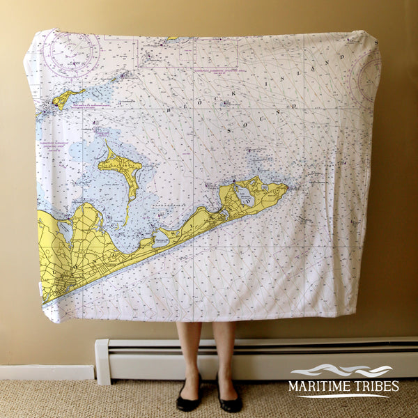East Hampton to Montauk, NY Block Island Sound Nautical Chart Blanket