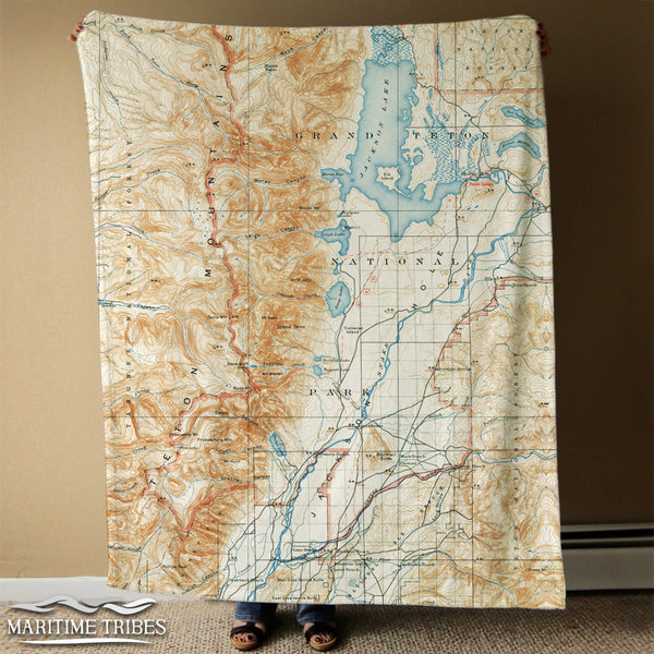Jackson Hole WY Vintage Map Blanket