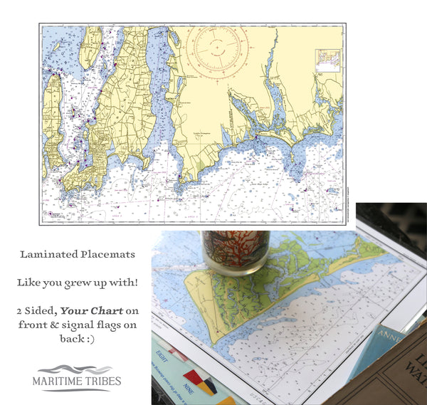 Sakonnet River Area1958 Chart - Muted Placemats, set of 4