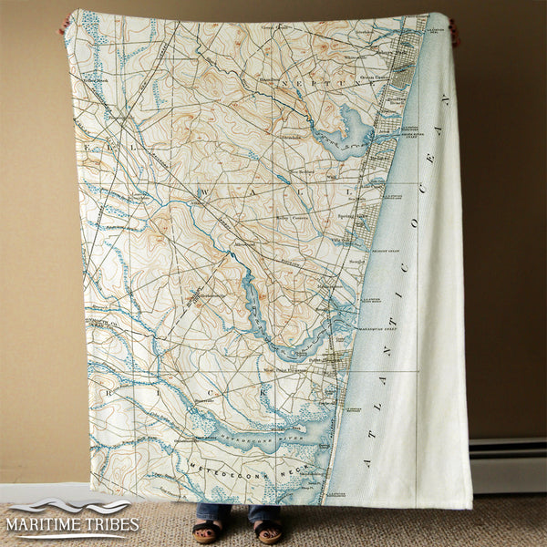 Asbury to Metedeconk Neck, New Jersey Antique Topo Map Blanket