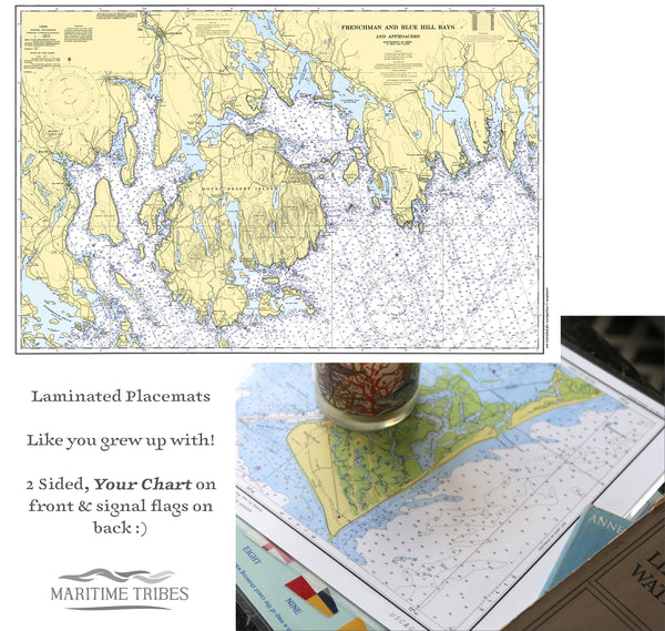 Frenchman & Blue Hill Bays, ME Nautical Chart Placemats, set of 4