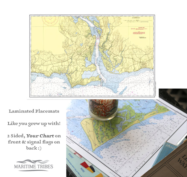 CT River View Nautical Chart Placemats, set of 4