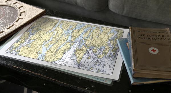 Boothbay to Bath, ME Nautical Chart Placemats, set of 4