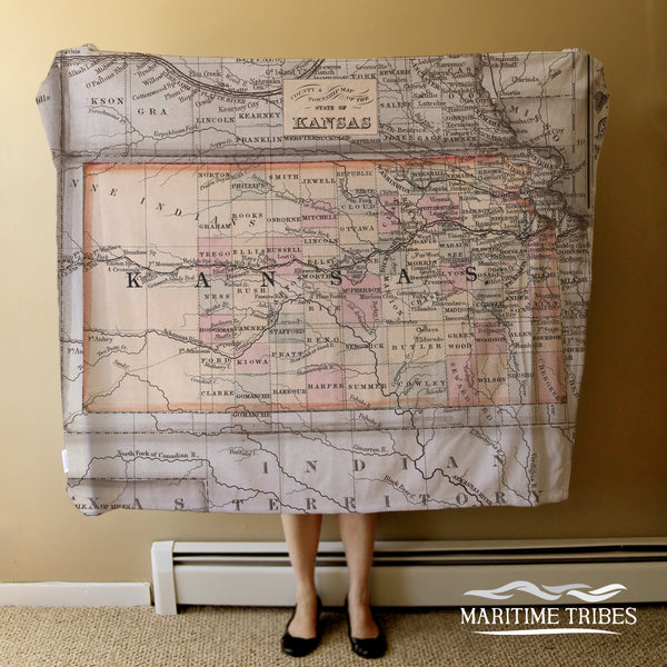 Kansas Vintage State Map Blanket