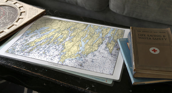 Harpswell / Bailey Island to Georgetown (including Bath), ME Nautical Chart Placemats, set of 4