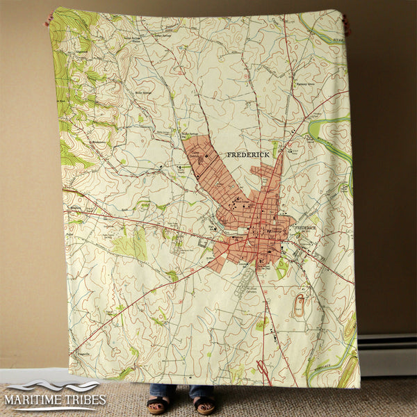 Frederick MD Vintage Topo Map Blanket
