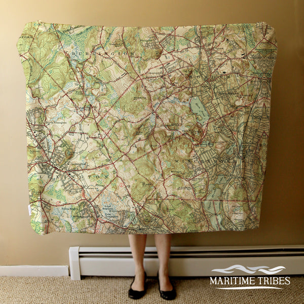 Lexington - Woburn MA Vintage Topo Map Blanket