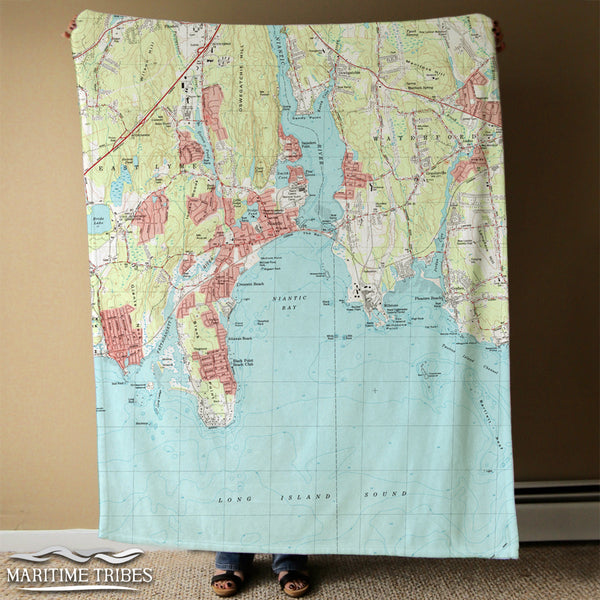 East Lyme, CT Vintage Topo Map Blanket