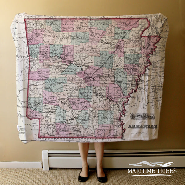 Arkansas Vintage State Map Blanket
