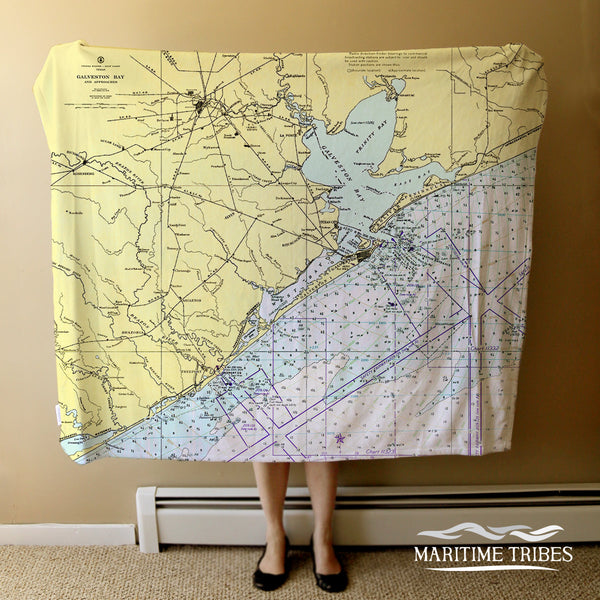 Galveston, TX Vintage Nautical Chart Blanket