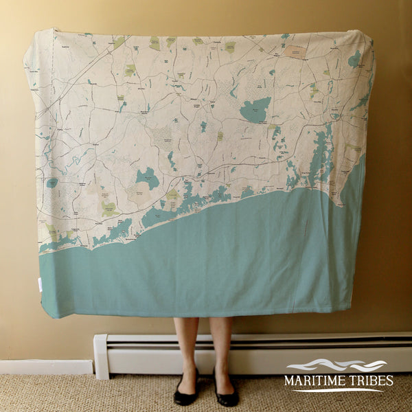 Point Judith to Weeapaug,RI Sea Glass Map (with labels) Blanket