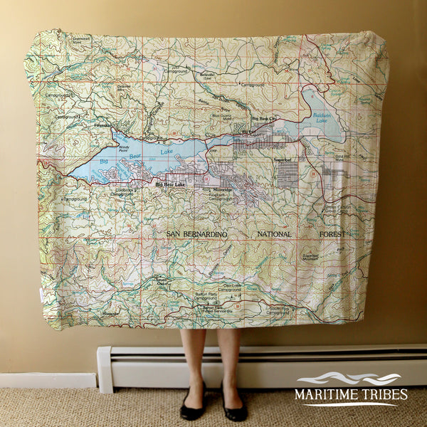 Big Bear Lake, CA Vintage Topo Map Blanket