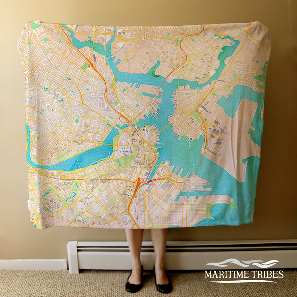 Boston MA, Watercolor Map Blanket