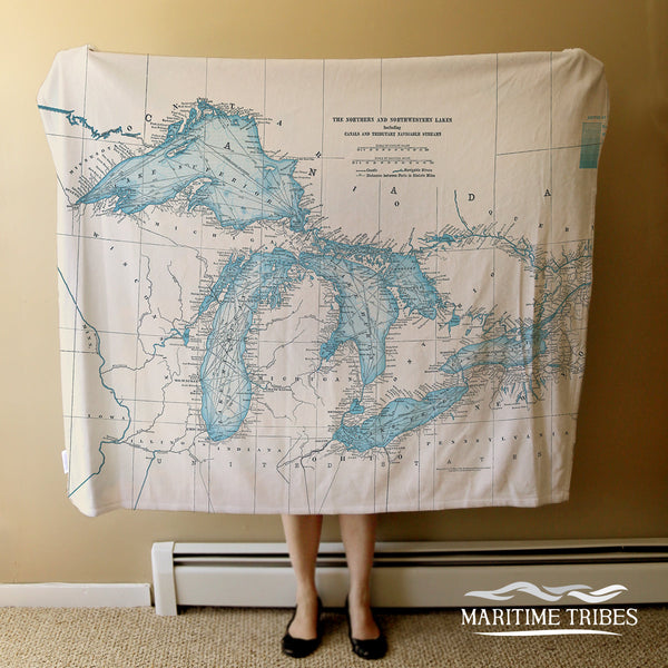 Great Lakes Vintage Map Blanket
