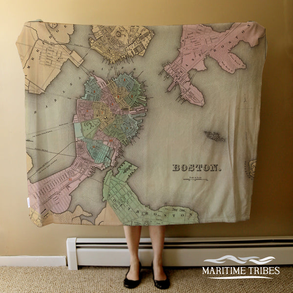 Antique Boston Atlas Map Blanket