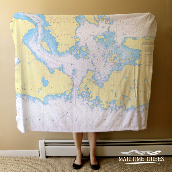 Drummond Island, MI. Nautical Chart Blanket