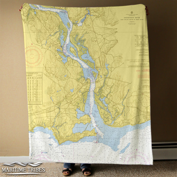 CT River View Nautical Chart Blanket
