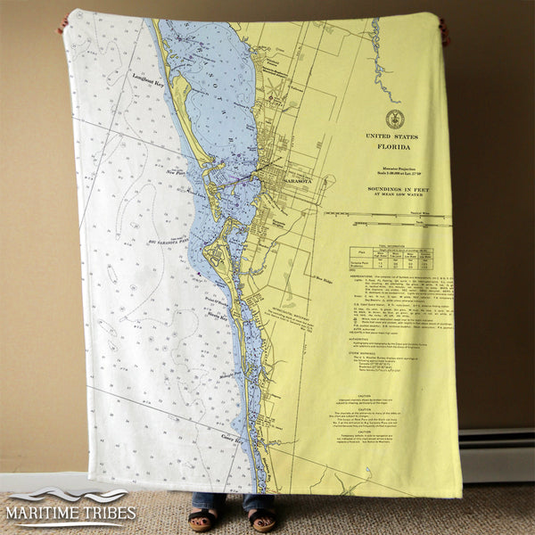 Sarasota Nautical Chart Blanket