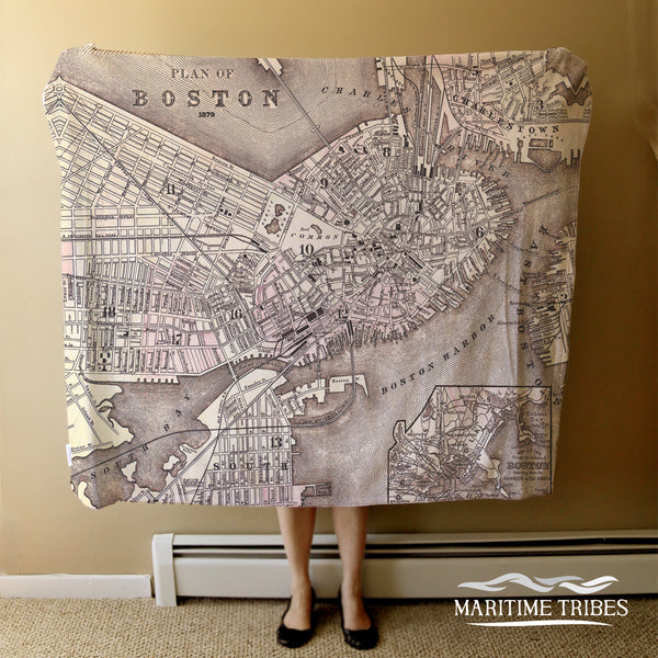 Boston, MA Antique Plan Vintage 1879 Map Blanket