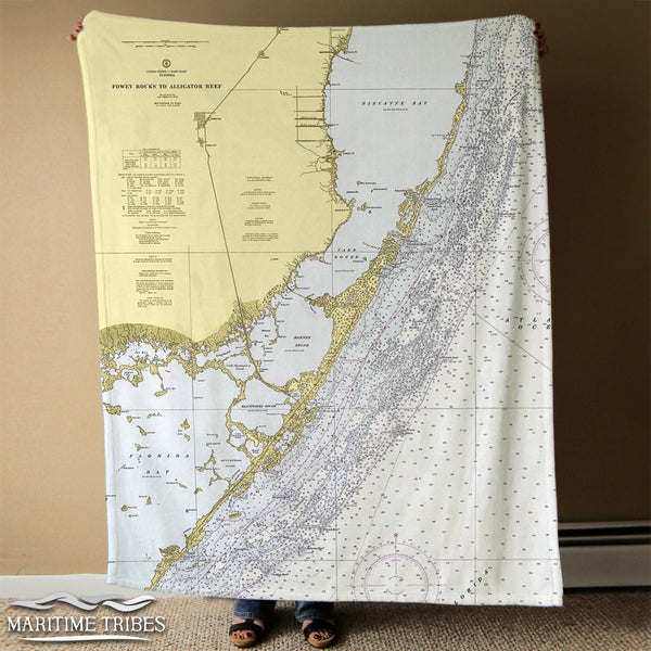 Key Largo, FL Nautical Chart Blanket