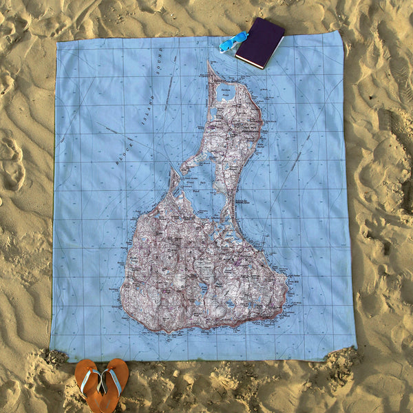 Block Island Vintage Topo Map Blanket