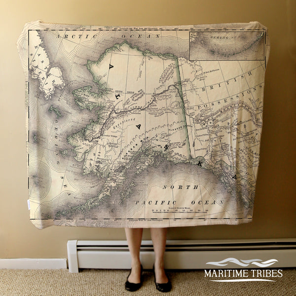 Alaska State Vintage Map Blanket