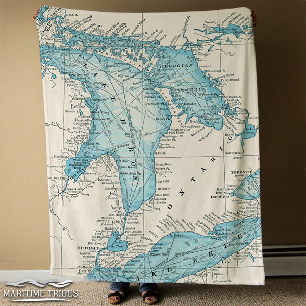 Kincardine, Ontario - Lake Huron Antique Two Tone map Blanket