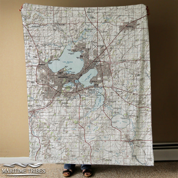Madison WI Topo Map Blanket