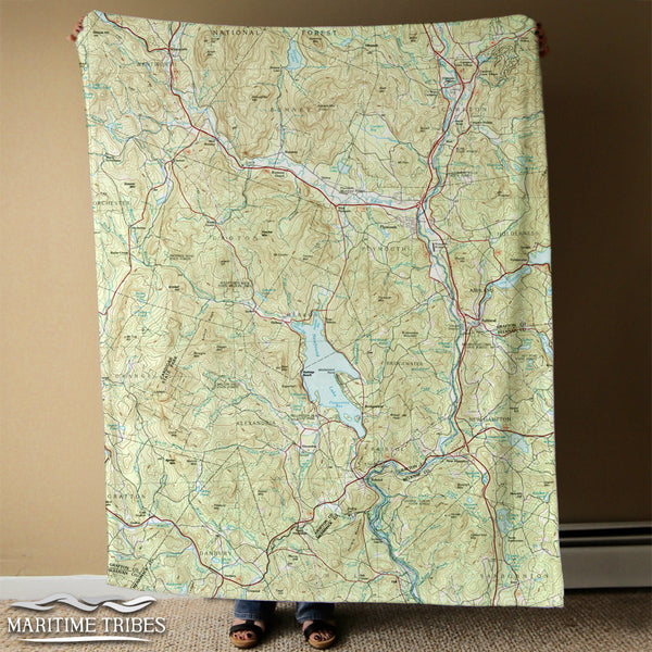 Newfound Lake, NH Topo Map Blanket