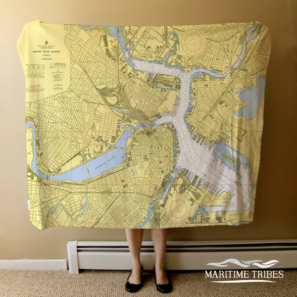 Inner Harbor, Boston, MA - Nautical Chart Blanket